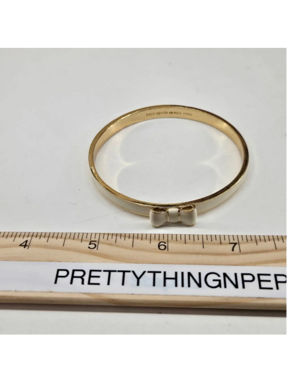 Kate Spade Take a Bow Bangle Bracelet Women's Gold Ivory Cream Classic Ribbon - Picture 5 of 8